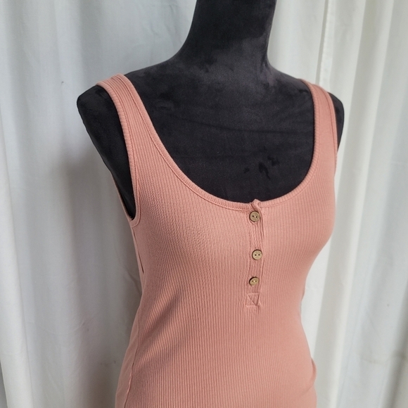 Ambiance Casual Tank Dress Stretch Ribbed Cotton Knit Sleeveless Mini Pink sz M - Picture 11 of 12